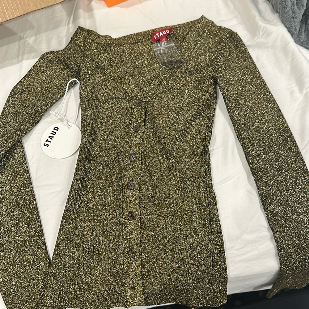Staud craftsman sweater metallic gold xs NWT